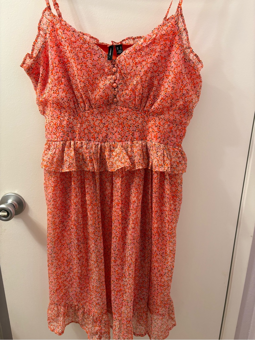 Vero Moda Orange Floral Ruffle Dress M NWT PTP 20/length 29 - Picture 5 of 10